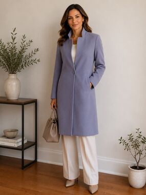 97% wool Sandro Light Blue Wool Blend Coat with White Label size 38